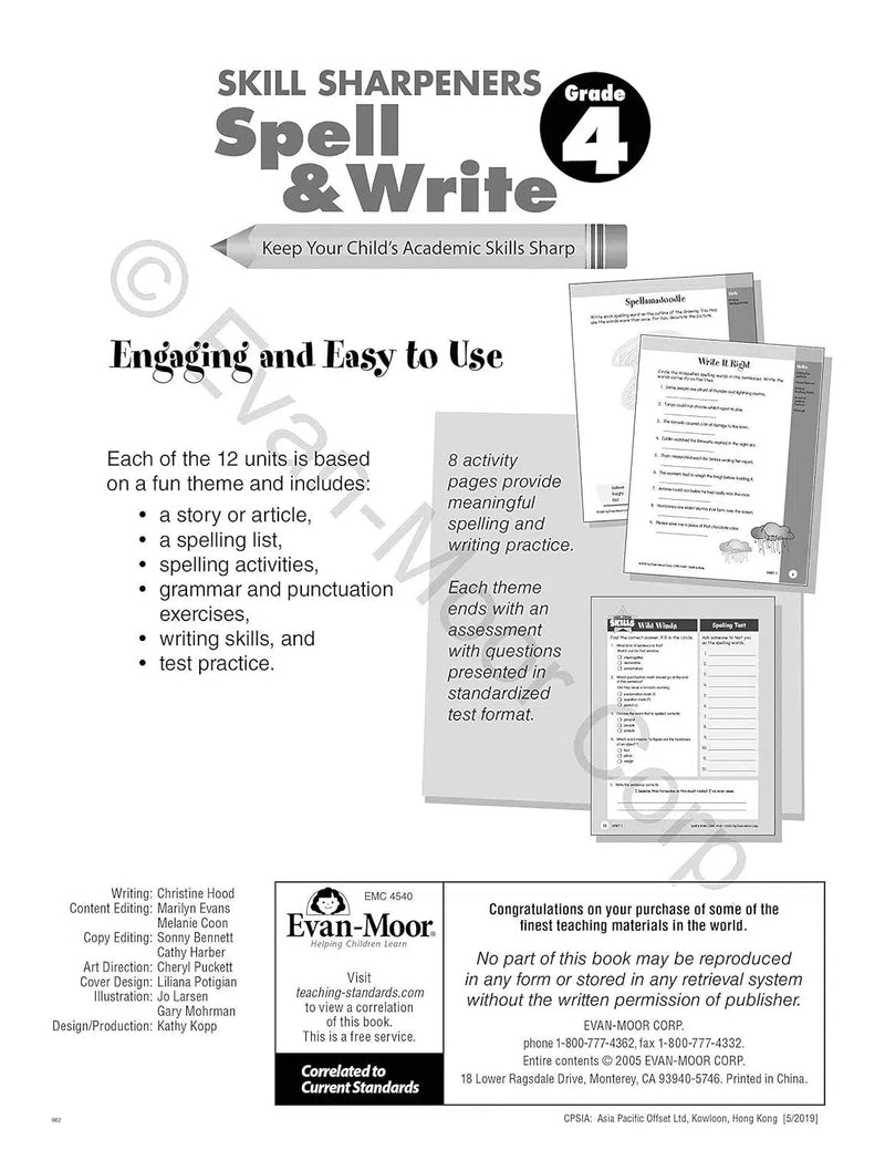 Skill Sharpeners: Spell & Write (Grade 4) (Evan-Moor)-Activity: 學習補充 Learning & Supplemental-買書書 BuyBookBook