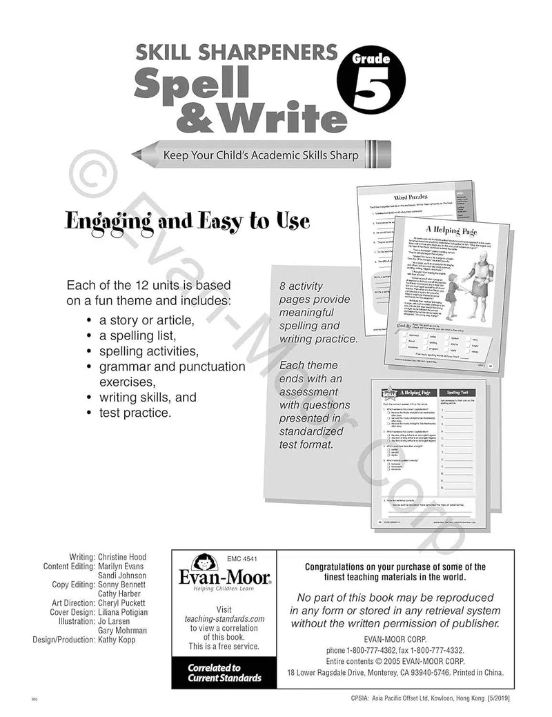 Skill Sharpeners: Spell & Write (Grade 5) (Evan-Moor)-Activity: 學習補充 Learning & Supplemental-買書書 BuyBookBook