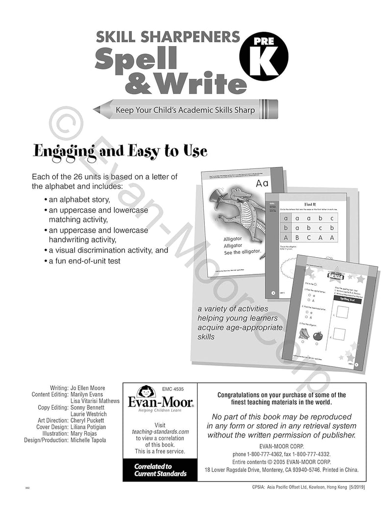 Skill Sharpeners: Spell & Write (Grade K) (Evan-Moor)