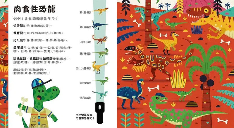 Spotlight！夜遊恐龍世界 (附手電筒膠片書)-非故事: 動物植物 Animal & Plant-買書書 BuyBookBook