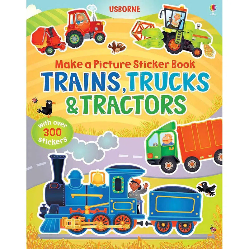 Usborne Make a Picture Sticker Book: Trains, Truck & Tractors (Felicity Brooks)-Activity: 繪畫貼紙 Drawing & Sticker-買書書 BuyBookBook