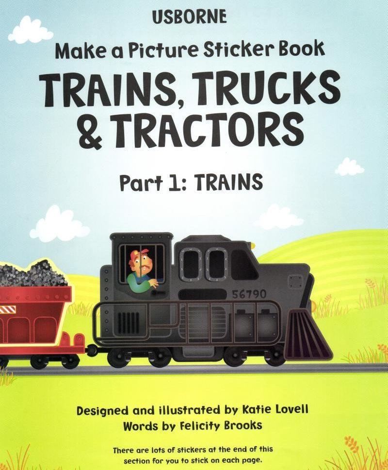 Usborne Make a Picture Sticker Book: Trains, Truck & Tractors (Felicity Brooks)-Activity: 繪畫貼紙 Drawing & Sticker-買書書 BuyBookBook