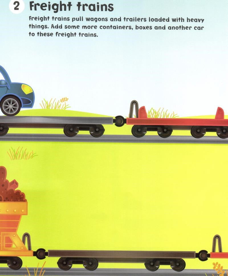 Usborne Make a Picture Sticker Book: Trains, Truck & Tractors (Felicity Brooks)-Activity: 繪畫貼紙 Drawing & Sticker-買書書 BuyBookBook