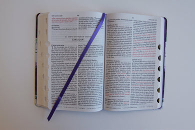 Biblia RVR1960 Tapa dura y tela morada con flores tamaño manual con índice / Spanish Bible RVR 1960, Hardcover, Purple Cloth with Flowers, Handy Size interior 1 (ISBN 9798890981660) [onix:b2afa2f4c4ad4982dc351e59bf716184]