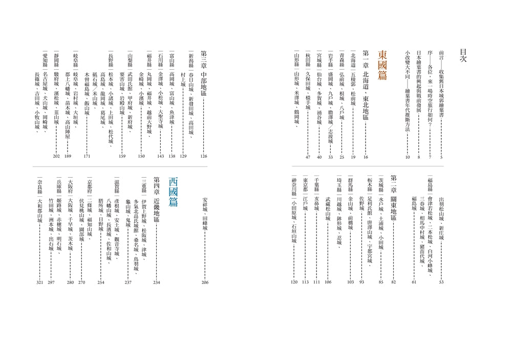 繪葉書裡的日本古城： 從往昔的明信片，回望明治時代至戰前的知名城郭，一趟穿越時空的紙上行旅 — Table of contents / inside page