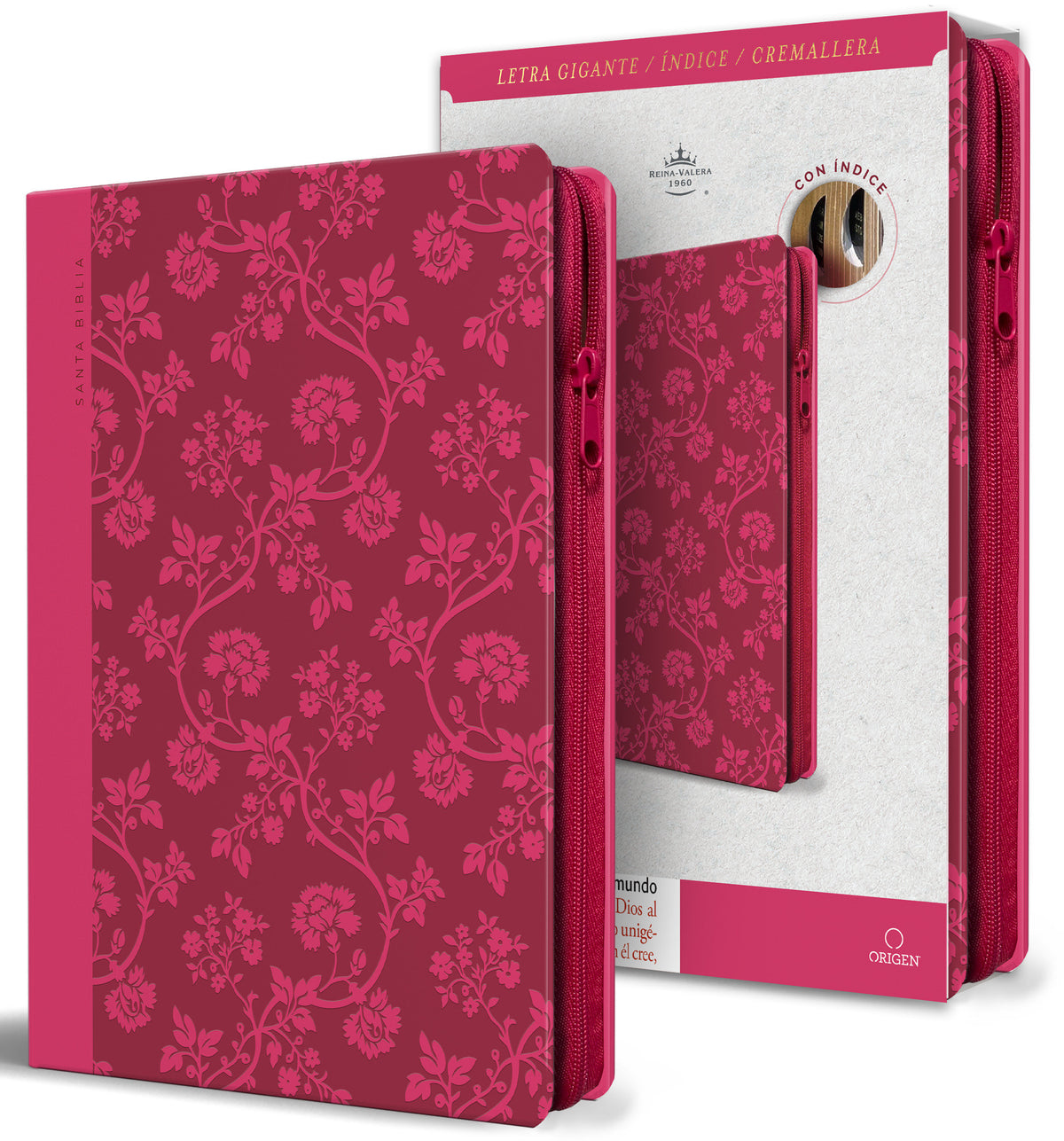 Biblia RVR 1960 letra gigante, tamaño manual, símil piel rosada, cremallera, índice / Spanish Bible RVR 1960 Giant Print, handy Size, Pink Leathersoft cover (ISBN 9798890985088) [onix:83578256ebfdd0292f43d7a029b6689e]