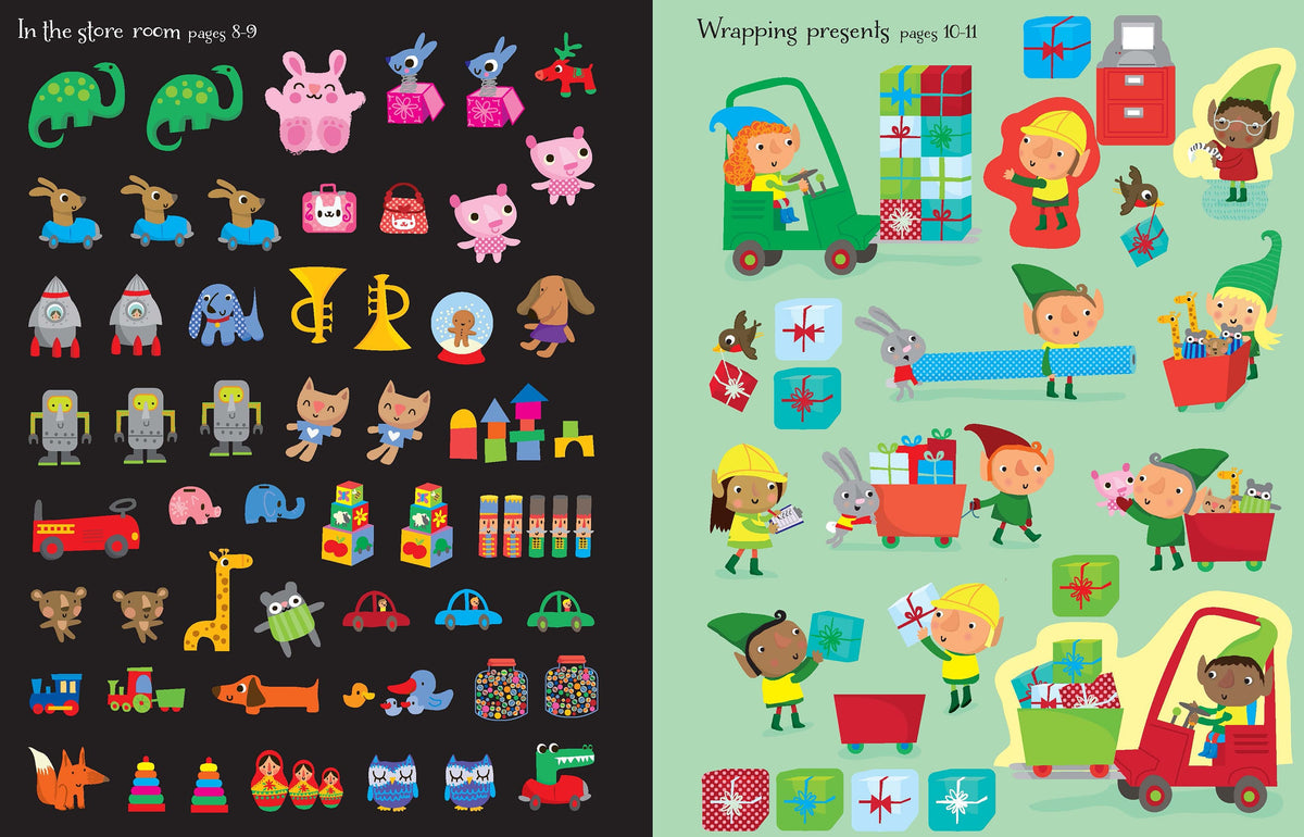 Santa's Elves Sticker Book interior 1 (ISBN 9781474942010) [onix-asset:fcfbcc06f4e6e5427d3fe990c7006e05246516ab67f8ac379dc18854bc266c41]
