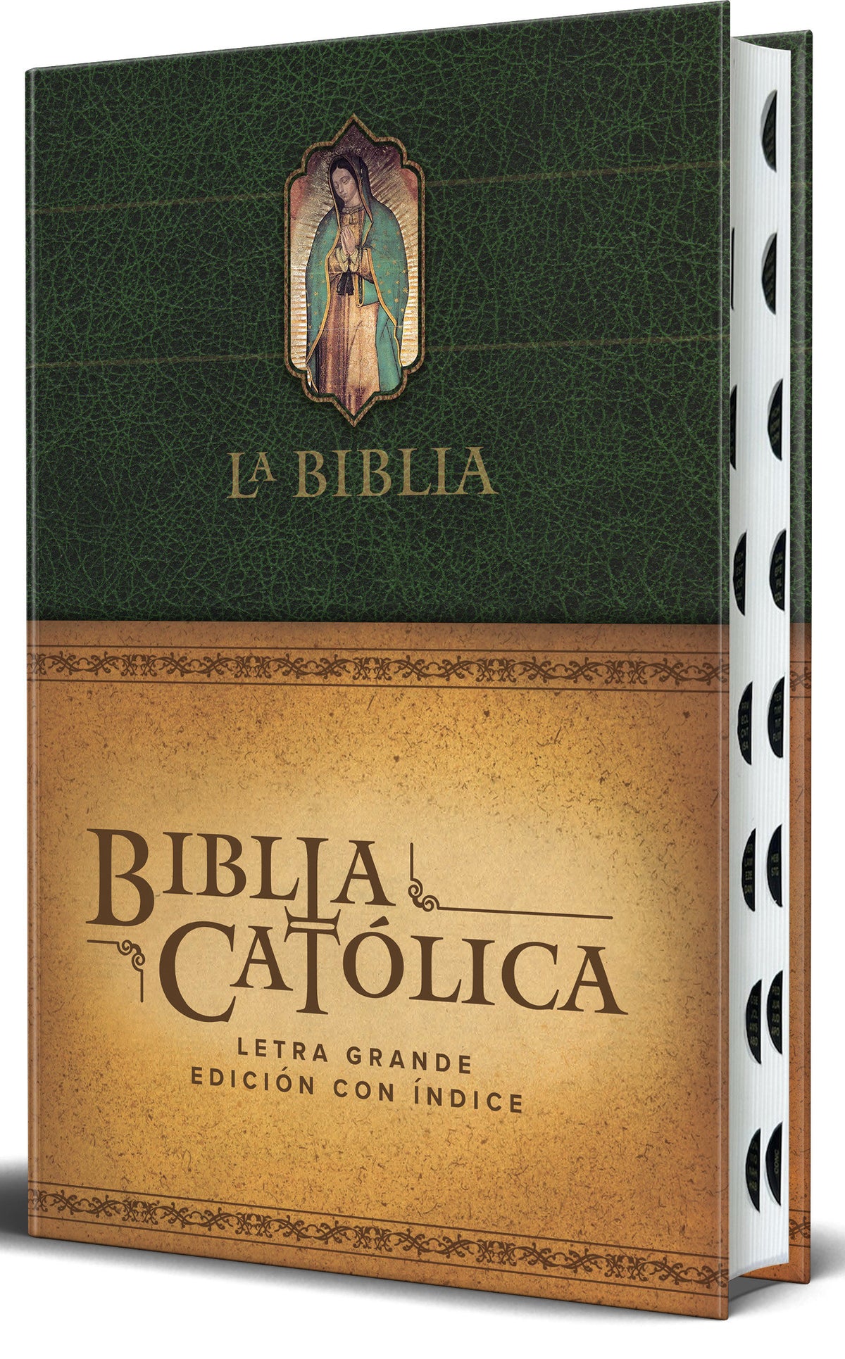 La Biblia Católica: Edición letra grande, HC, verde con índice, Virgen de Guadalupe en la cubierta / Catholic Bible. HC, Green, index, with Viigin of Guadalu cover (ISBN 9798890982186) [onix:33c6c139266c2c8df240fd54b1d09b21]