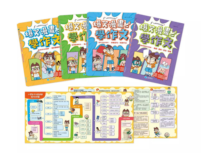 爆笑漫畫學作文(全套四冊，贈送寫作心智圖)-Children’s Educational: Language/ literature/ literacy-買書書 BuyBookBook