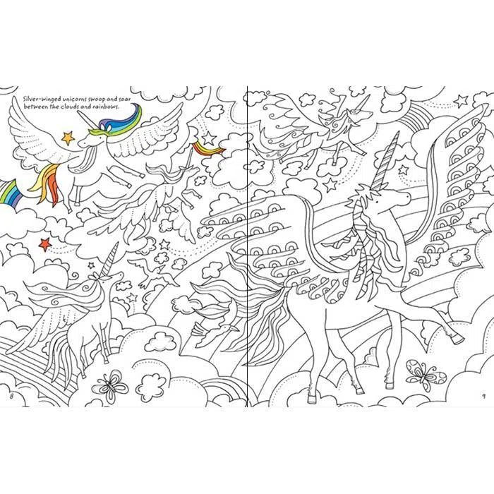 Unicorns colouring book with rub-down transfers (Mini) Usborne