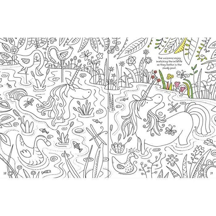 Unicorns colouring book with rub-down transfers (Mini) Usborne