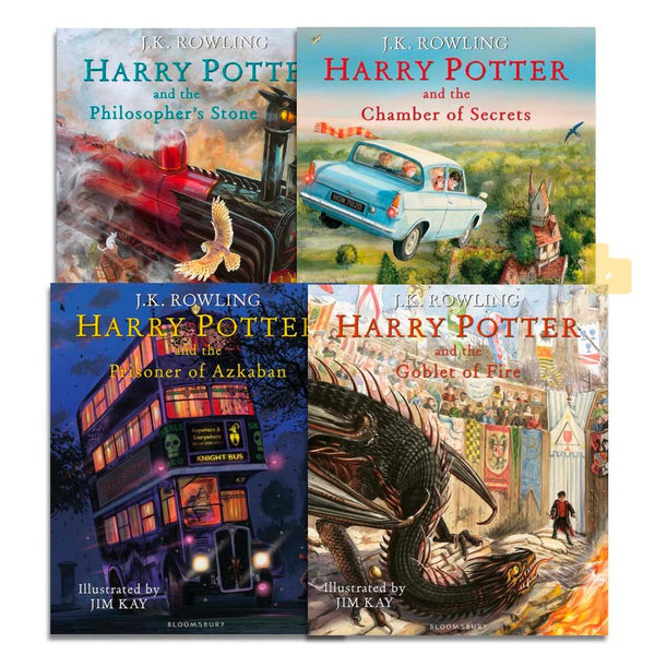 Harry Potter (#1-4) (正版) Illustrated Bundle (4 Hardback Books) (J.K. Rowling) Bloomsbury