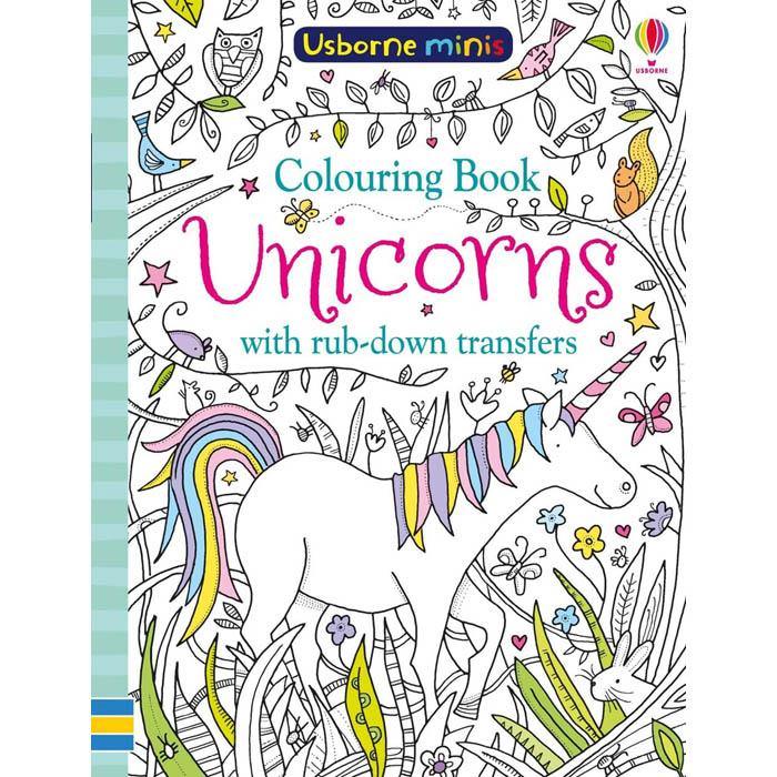 Unicorns colouring book with rub-down transfers (Mini) Usborne