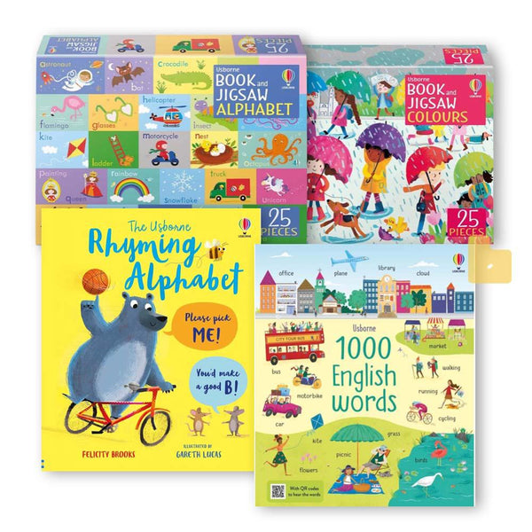 Usborne Preschool Early Learning Mega Bundle (4 Books + 2 Jigsaws + 1 Tote Bag) Usborne